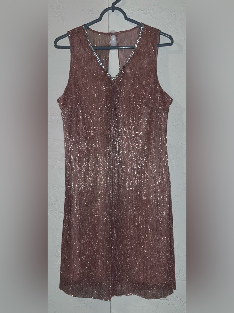 MSK Sleeveless Shift Dress Pink Metallic Glitter Fabric Airy Sheer Overlay NWOT